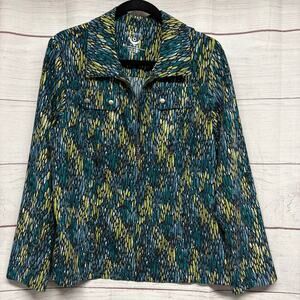 Chico's Zenergy Blue Green Snake Print Zip Up Jacket Size 2 US L Athleisure
